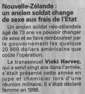 Nouvelle-Zlande : Un Ancien soldat change de sexe aux frais de l'Etat